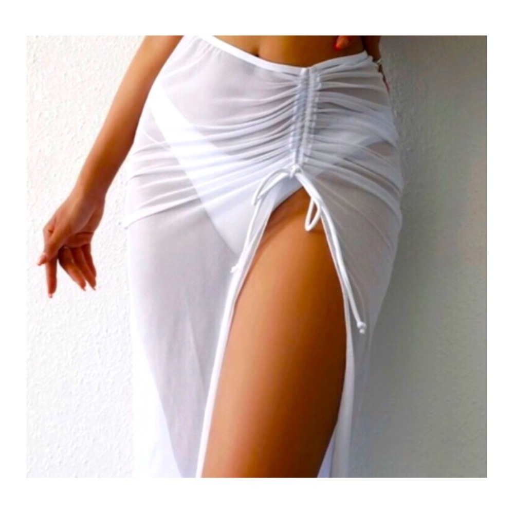 New!! Solid White Pleated Split Beach Bikini Skirt!